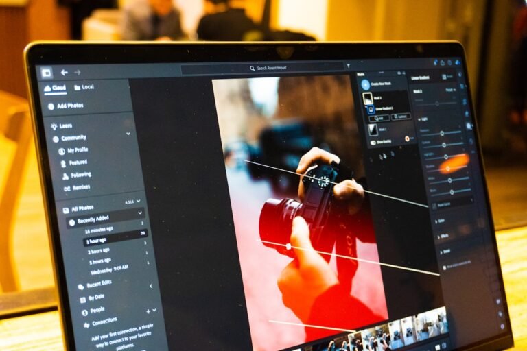 Photo editing software shown on a laptop screen