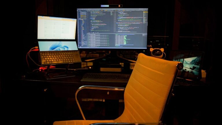 A dual-monitor desktop editing setup